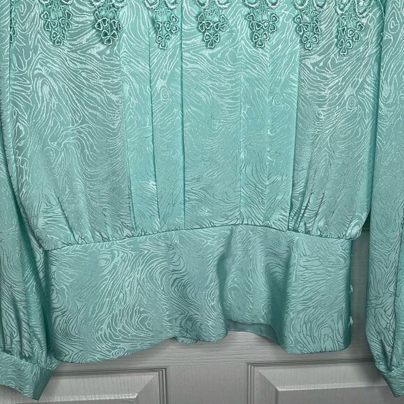 In The Mood Skirt Blouse Set Sz 8 Mint Green Vintage Style Pleated Lace - Picture 6 of 13